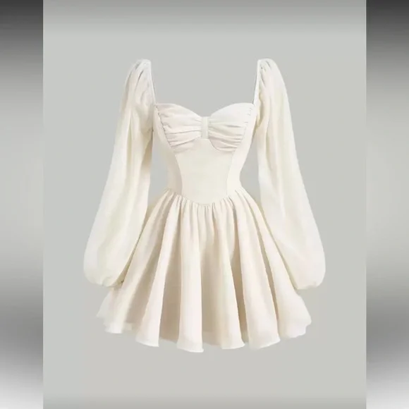 Elegant Cream Puff Sleeve Dress - Picture 1 of 4